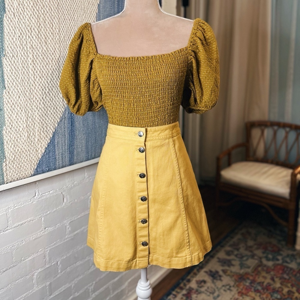 NWT Divided H&M Yellow/Mustard Button Up Denim Mini Skirt